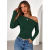 imagePRETTYGARDEN Womens Off Shoulder Long Sleeve Shirts 2026 Fall Ruched Fitted Asymmetrical Going Out Tops Trendy Y2K ClothesDark Green