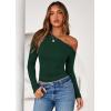 imagePRETTYGARDEN Womens Off Shoulder Long Sleeve Shirts 2026 Fall Ruched Fitted Asymmetrical Going Out Tops Trendy Y2K ClothesDark Green