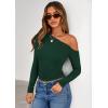 imagePRETTYGARDEN Womens Off Shoulder Long Sleeve Shirts 2026 Fall Ruched Fitted Asymmetrical Going Out Tops Trendy Y2K ClothesDark Green