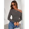 imagePRETTYGARDEN Womens Off Shoulder Long Sleeve Shirts 2026 Fall Ruched Fitted Asymmetrical Going Out Tops Trendy Y2K ClothesDark Grey
