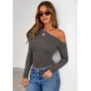imagePRETTYGARDEN Womens Off Shoulder Long Sleeve Shirts 2026 Fall Ruched Fitted Asymmetrical Going Out Tops Trendy Y2K ClothesDark Grey