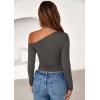 imagePRETTYGARDEN Womens Off Shoulder Long Sleeve Shirts 2026 Fall Ruched Fitted Asymmetrical Going Out Tops Trendy Y2K ClothesDark Grey