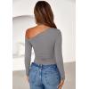 imagePRETTYGARDEN Womens Off Shoulder Long Sleeve Shirts 2026 Fall Ruched Fitted Asymmetrical Going Out Tops Trendy Y2K ClothesGrey
