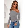 imagePRETTYGARDEN Womens Off Shoulder Long Sleeve Shirts 2026 Fall Ruched Fitted Asymmetrical Going Out Tops Trendy Y2K ClothesGrey
