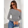 imagePRETTYGARDEN Womens Off Shoulder Long Sleeve Shirts 2026 Fall Ruched Fitted Asymmetrical Going Out Tops Trendy Y2K ClothesGrey