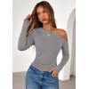 imagePRETTYGARDEN Womens Off Shoulder Long Sleeve Shirts 2026 Fall Ruched Fitted Asymmetrical Going Out Tops Trendy Y2K ClothesGrey