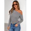 imagePRETTYGARDEN Womens Off Shoulder Long Sleeve Shirts 2026 Fall Ruched Fitted Asymmetrical Going Out Tops Trendy Y2K ClothesGrey