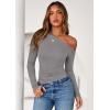 imagePRETTYGARDEN Womens Off Shoulder Long Sleeve Shirts 2026 Fall Ruched Fitted Asymmetrical Going Out Tops Trendy Y2K ClothesGrey
