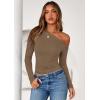 imagePRETTYGARDEN Womens Off Shoulder Long Sleeve Shirts 2026 Fall Ruched Fitted Asymmetrical Going Out Tops Trendy Y2K ClothesKhaki