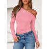 imagePRETTYGARDEN Womens Off Shoulder Long Sleeve Shirts 2026 Fall Ruched Fitted Asymmetrical Going Out Tops Trendy Y2K ClothesPink