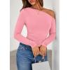 imagePRETTYGARDEN Womens Off Shoulder Long Sleeve Shirts 2026 Fall Ruched Fitted Asymmetrical Going Out Tops Trendy Y2K ClothesPink
