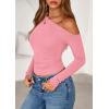 imagePRETTYGARDEN Womens Off Shoulder Long Sleeve Shirts 2026 Fall Ruched Fitted Asymmetrical Going Out Tops Trendy Y2K ClothesPink