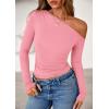 imagePRETTYGARDEN Womens Off Shoulder Long Sleeve Shirts 2026 Fall Ruched Fitted Asymmetrical Going Out Tops Trendy Y2K ClothesPink