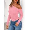 imagePRETTYGARDEN Womens Off Shoulder Long Sleeve Shirts 2026 Fall Ruched Fitted Asymmetrical Going Out Tops Trendy Y2K ClothesPink