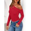 imagePRETTYGARDEN Womens Off Shoulder Long Sleeve Shirts 2026 Fall Ruched Fitted Asymmetrical Going Out Tops Trendy Y2K ClothesRed