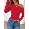 imagePRETTYGARDEN Womens Off Shoulder Long Sleeve Shirts 2026 Fall Ruched Fitted Asymmetrical Going Out Tops Trendy Y2K ClothesRed
