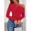 imagePRETTYGARDEN Womens Off Shoulder Long Sleeve Shirts 2026 Fall Ruched Fitted Asymmetrical Going Out Tops Trendy Y2K ClothesRed
