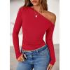 imagePRETTYGARDEN Womens Off Shoulder Long Sleeve Shirts 2026 Fall Ruched Fitted Asymmetrical Going Out Tops Trendy Y2K ClothesRed