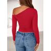 imagePRETTYGARDEN Womens Off Shoulder Long Sleeve Shirts 2026 Fall Ruched Fitted Asymmetrical Going Out Tops Trendy Y2K ClothesRed