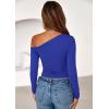 imagePRETTYGARDEN Womens Off Shoulder Long Sleeve Shirts 2026 Fall Ruched Fitted Asymmetrical Going Out Tops Trendy Y2K ClothesRoyal Blue