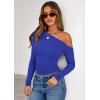 imagePRETTYGARDEN Womens Off Shoulder Long Sleeve Shirts 2026 Fall Ruched Fitted Asymmetrical Going Out Tops Trendy Y2K ClothesRoyal Blue