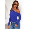 imagePRETTYGARDEN Womens Off Shoulder Long Sleeve Shirts 2026 Fall Ruched Fitted Asymmetrical Going Out Tops Trendy Y2K ClothesRoyal Blue