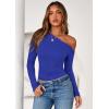 imagePRETTYGARDEN Womens Off Shoulder Long Sleeve Shirts 2026 Fall Ruched Fitted Asymmetrical Going Out Tops Trendy Y2K ClothesRoyal Blue