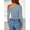 imagePRETTYGARDEN Womens Off Shoulder Long Sleeve Shirts 2026 Fall Ruched Fitted Asymmetrical Going Out Tops Trendy Y2K ClothesSky Blue