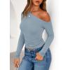imagePRETTYGARDEN Womens Off Shoulder Long Sleeve Shirts 2026 Fall Ruched Fitted Asymmetrical Going Out Tops Trendy Y2K ClothesSky Blue