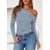 imagePRETTYGARDEN Womens Off Shoulder Long Sleeve Shirts 2026 Fall Ruched Fitted Asymmetrical Going Out Tops Trendy Y2K ClothesSky Blue