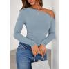 imagePRETTYGARDEN Womens Off Shoulder Long Sleeve Shirts 2026 Fall Ruched Fitted Asymmetrical Going Out Tops Trendy Y2K ClothesSky Blue