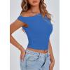 imagePRETTYGARDEN Womens Off The Shoulder Crop Top  Chic Asymmetrical Going Out Tops for Summer 2026 Slim Fitted amp BreathableBlue