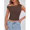 imagePRETTYGARDEN Womens Off The Shoulder Crop Top  Chic Asymmetrical Going Out Tops for Summer 2026 Slim Fitted amp BreathableCoffee