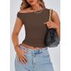 imagePRETTYGARDEN Womens Off The Shoulder Crop Top  Chic Asymmetrical Going Out Tops for Summer 2026 Slim Fitted amp BreathableCoffee