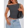 imagePRETTYGARDEN Womens Off The Shoulder Crop Top  Chic Asymmetrical Going Out Tops for Summer 2026 Slim Fitted amp BreathableDark Grey