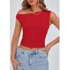 imagePRETTYGARDEN Womens Off The Shoulder Crop Top  Chic Asymmetrical Going Out Tops for Summer 2026 Slim Fitted amp BreathableRed