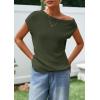 imagePRETTYGARDEN Womens Off The Shoulder Tops 2026 Summer Casual Short Sleeve Tunic T Shirts Lightweight Knit SweatersArmy Green