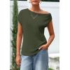 imagePRETTYGARDEN Womens Off The Shoulder Tops 2026 Summer Casual Short Sleeve Tunic T Shirts Lightweight Knit SweatersArmy Green