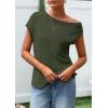imagePRETTYGARDEN Womens Off The Shoulder Tops 2026 Summer Casual Short Sleeve Tunic T Shirts Lightweight Knit SweatersArmy Green