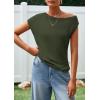 imagePRETTYGARDEN Womens Off The Shoulder Tops 2026 Summer Casual Short Sleeve Tunic T Shirts Lightweight Knit SweatersArmy Green