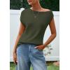 imagePRETTYGARDEN Womens Off The Shoulder Tops 2026 Summer Casual Short Sleeve Tunic T Shirts Lightweight Knit SweatersArmy Green