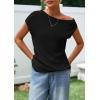imagePRETTYGARDEN Womens Off The Shoulder Tops 2026 Summer Casual Short Sleeve Tunic T Shirts Lightweight Knit SweatersBlack