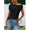 imagePRETTYGARDEN Womens Off The Shoulder Tops 2026 Summer Casual Short Sleeve Tunic T Shirts Lightweight Knit SweatersBlack