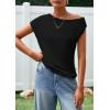 imagePRETTYGARDEN Womens Off The Shoulder Tops 2026 Summer Casual Short Sleeve Tunic T Shirts Lightweight Knit SweatersBlack