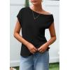 imagePRETTYGARDEN Womens Off The Shoulder Tops 2026 Summer Casual Short Sleeve Tunic T Shirts Lightweight Knit SweatersBlack