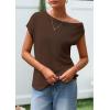 imagePRETTYGARDEN Womens Off The Shoulder Tops 2026 Summer Casual Short Sleeve Tunic T Shirts Lightweight Knit SweatersCoffee