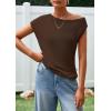 imagePRETTYGARDEN Womens Off The Shoulder Tops 2026 Summer Casual Short Sleeve Tunic T Shirts Lightweight Knit SweatersCoffee