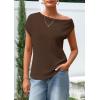 imagePRETTYGARDEN Womens Off The Shoulder Tops 2026 Summer Casual Short Sleeve Tunic T Shirts Lightweight Knit SweatersCoffee
