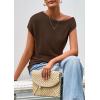 imagePRETTYGARDEN Womens Off The Shoulder Tops 2026 Summer Casual Short Sleeve Tunic T Shirts Lightweight Knit SweatersCoffee