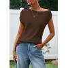 imagePRETTYGARDEN Womens Off The Shoulder Tops 2026 Summer Casual Short Sleeve Tunic T Shirts Lightweight Knit SweatersCoffee